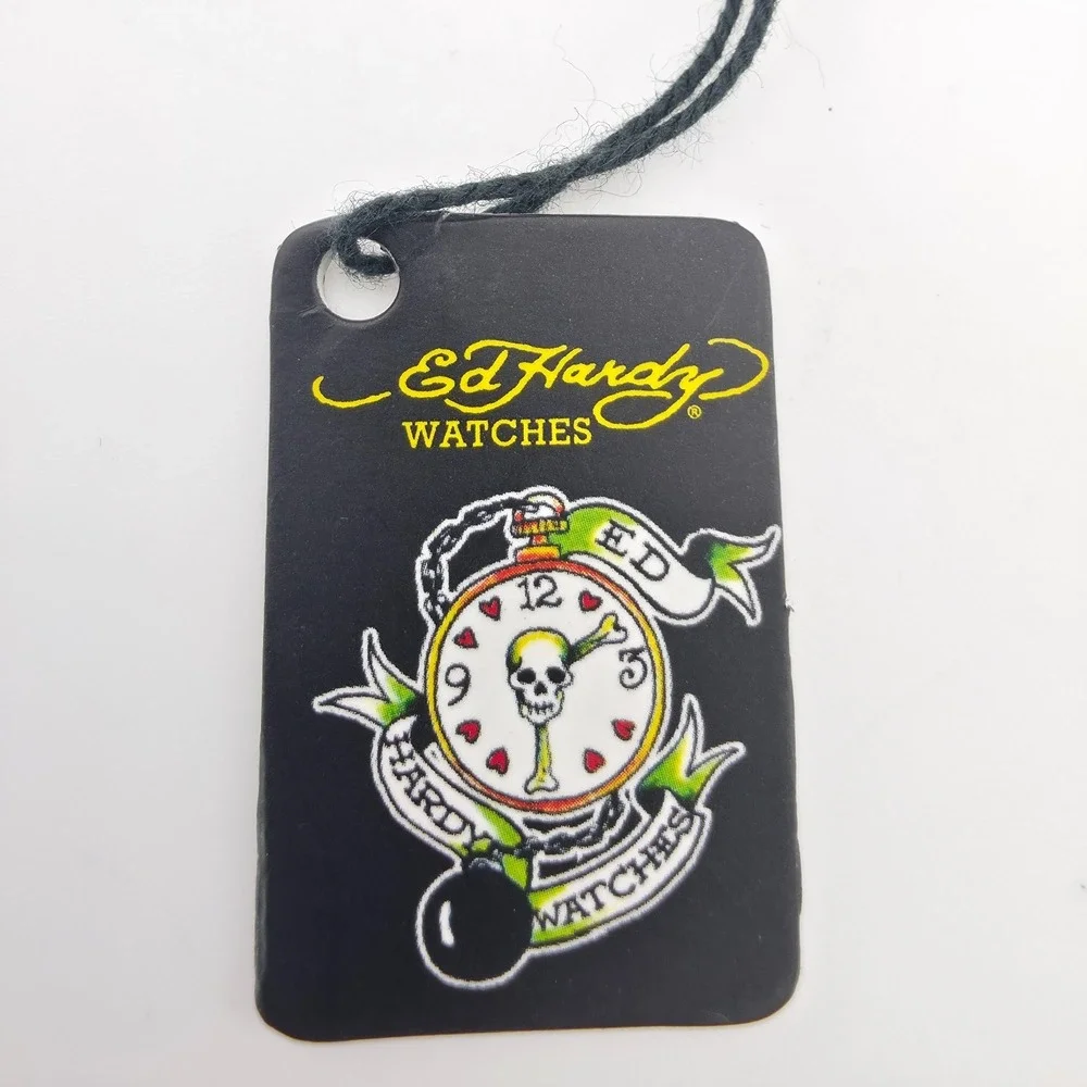 New! ED HARDY VIP Men's Watch Skull Tattoo Unidirectional Bezel White Band 8.75